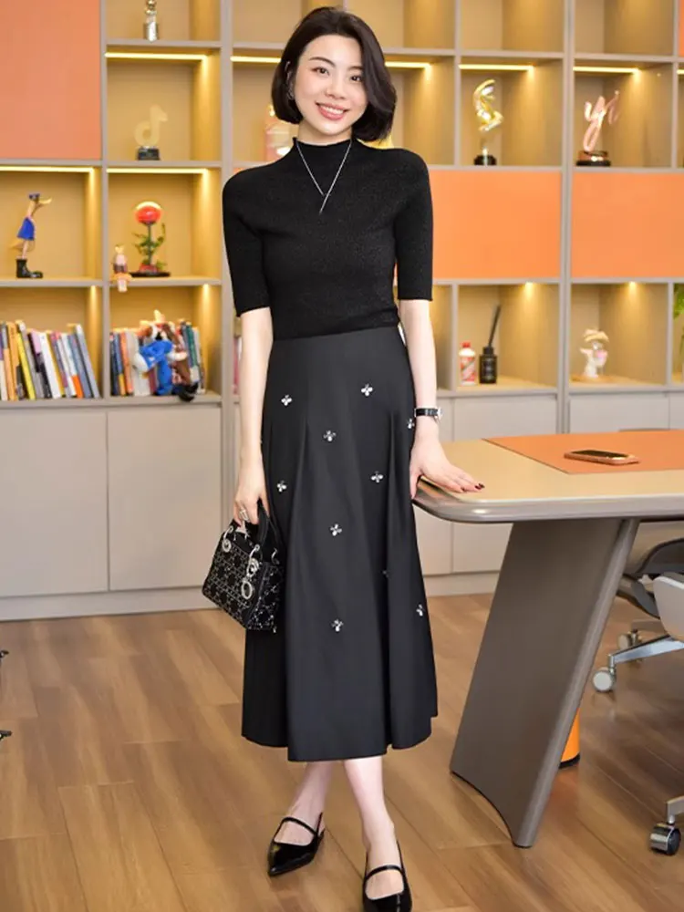 심플한 단색 하이 칼라 니트웨어 여름 신상 여성 패션 한국 스타일 탑