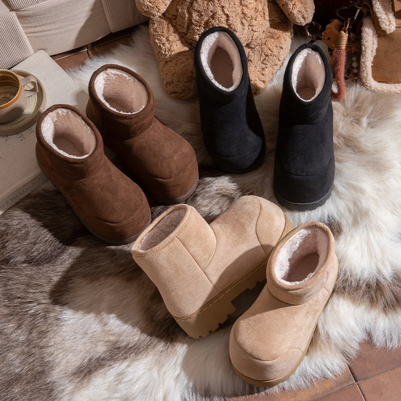 

Thicker Ankle Snow Boots Platform Snow Boots Women Winter Warming Fur Cotton Anti-slip Shoes Lady Faux Suede Slip-on Ankle Boots