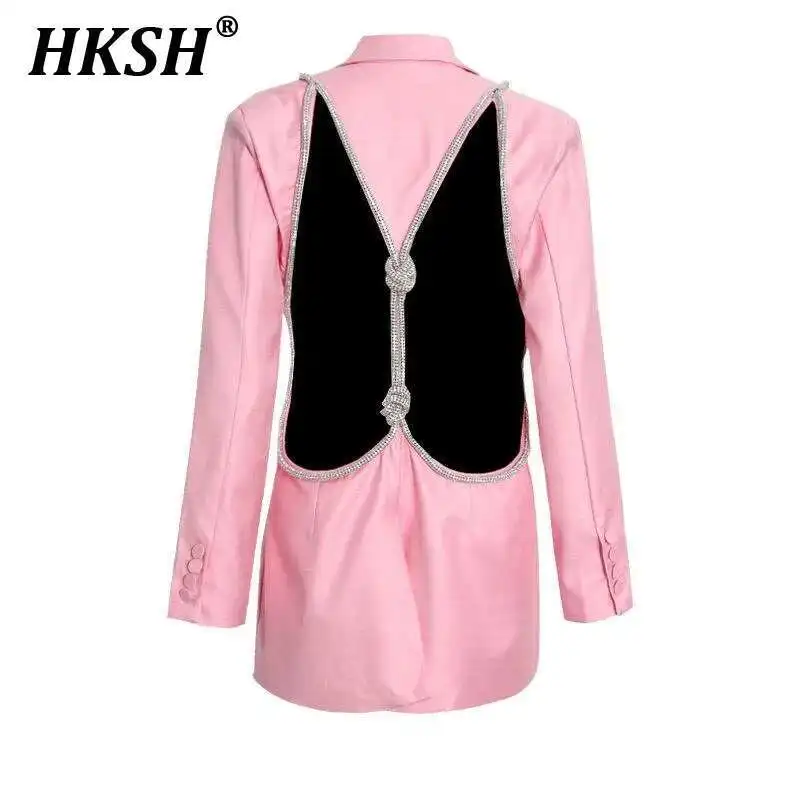 

HKSH 2025 Spring New Fashion Personalized Solid Color Punk Sexy Backless One Button Western Jackets Women Chic Y2K Blazer HK3929