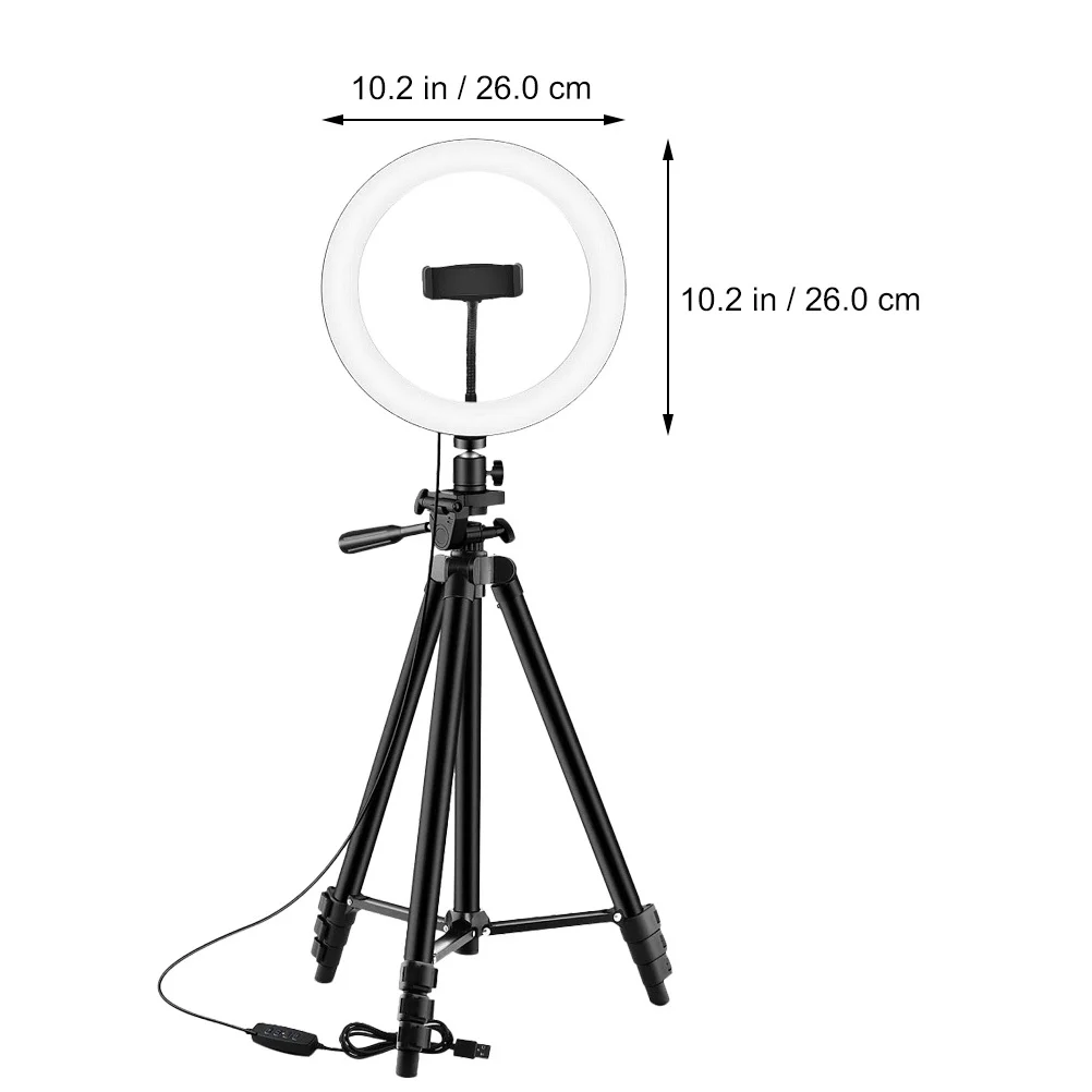 

1Set LED Ring Light Black Universal Round Lamp Three Modes Adjustable Handle Compatible Smartphone Selfie Video Makeup Fill