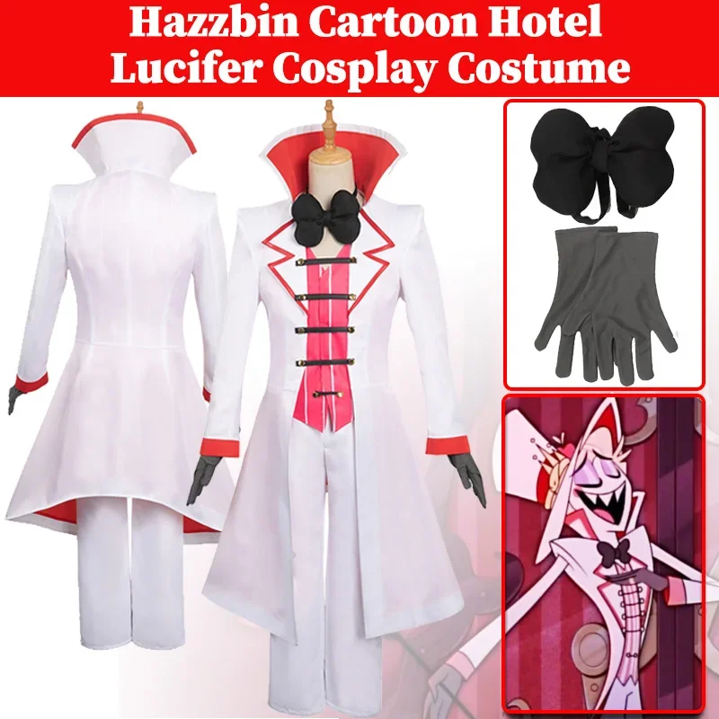 

Lucifer Cosplay Fantasy Costume Anime Hazzbin Cartoon Hotel Role Play Outfits Bow Tie Boys Adult Men Halloween Party Suits