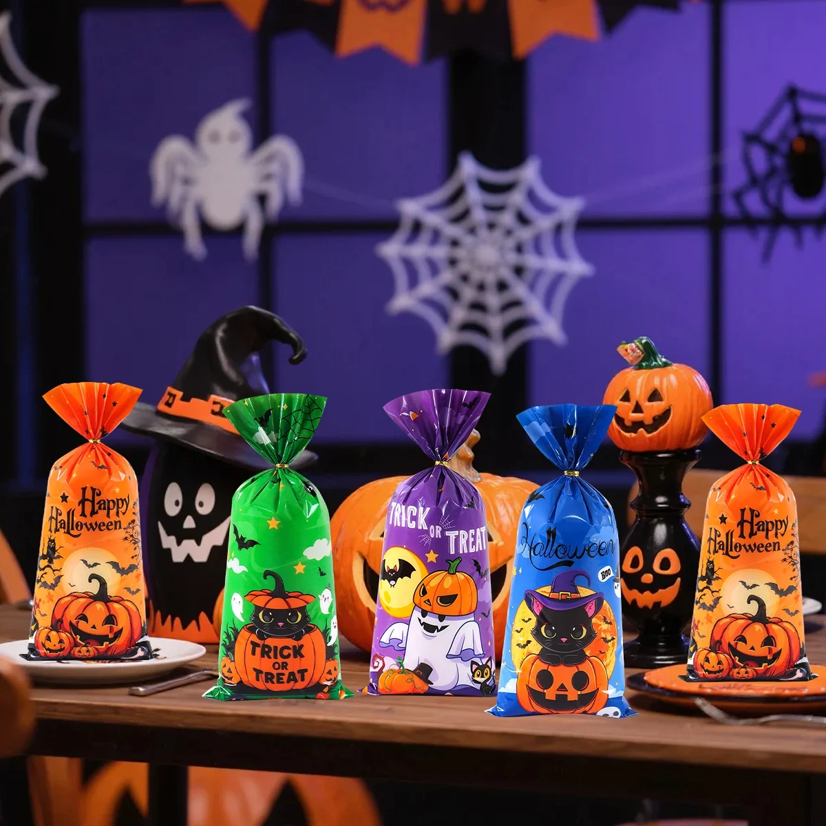 25/50/100 Stück Halloween Geisterkatze Geschenktüten Süßigkeiten Keks Verpackungsbeutel Süßes oder Saures 2025, Happy Halloween Party Decor Supplies – Detail 6