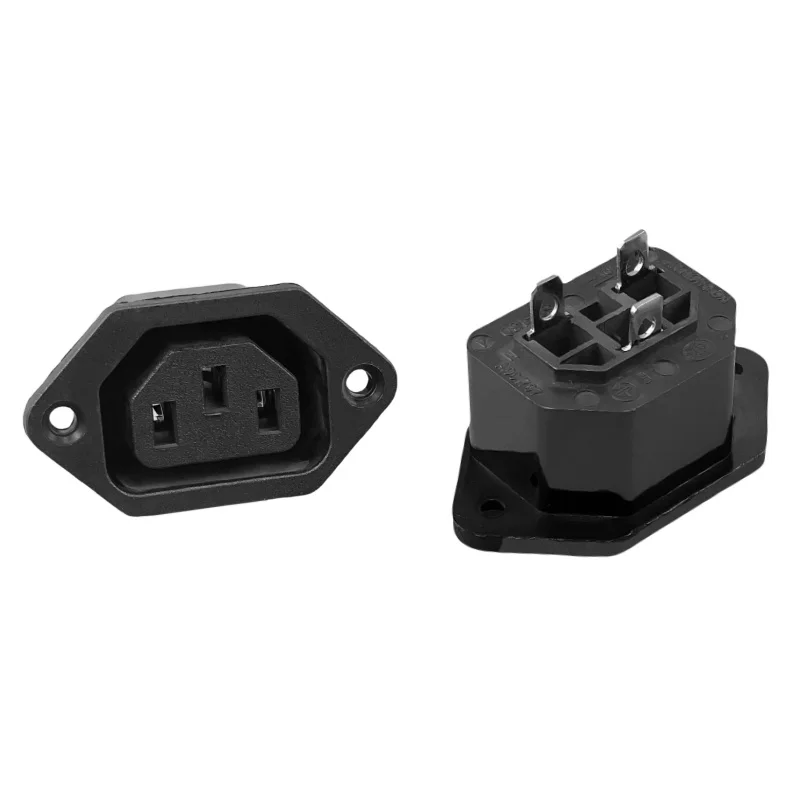 IEC320 C13 C14 Electrical Power Socket LED 250V Rocker Switch Brass 10A C6 Fuse Inlet Plug Connector Computer Mount Outlet