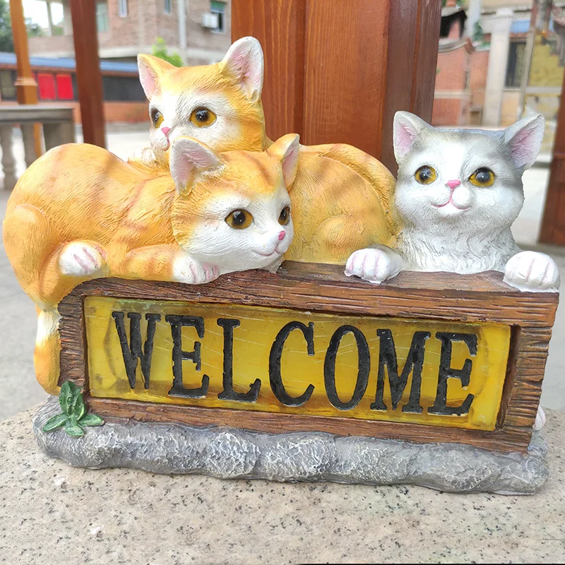 

Outdoor solar garden light Kitten animal statue resin crafts decoration balcony lawn Decoration Lamp Waterproof Solar Lights