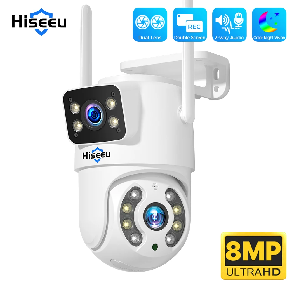 Hiseeu 4K 8MP Wifi Überwachungskamera Dual Lens 4X Digital Zoom AI Menschliches Erkennen ONVIF Drahtlose Outdoor Sicherheit PTZ IP Kameras
