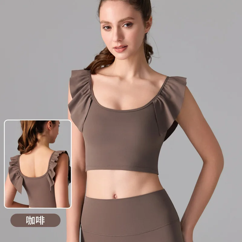 

New Nude Ruffle Edge Without Steel Ring Sports Bra, Fixed One-piece Cup, Vest, Sleeveless Back, Bodila Top for Women