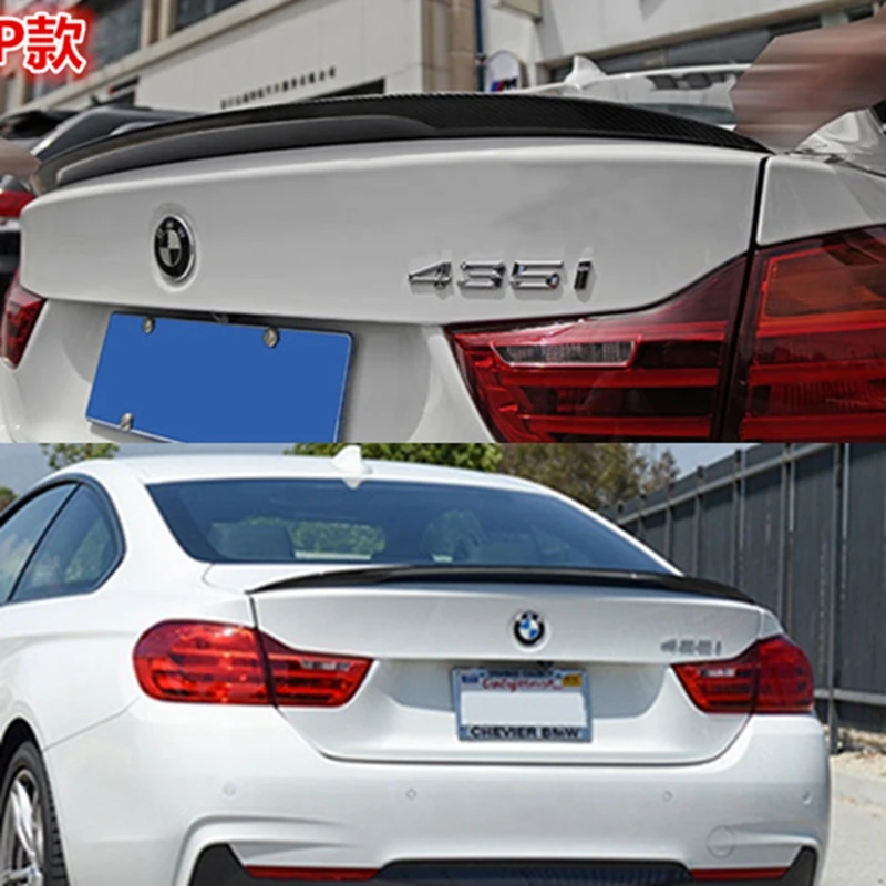 لسيارات BMW 4 Series F32 كوبيه 428i 435i P نمط ألياف الكربون الخلفي سبويلر الجذع الجناح 2014-2020 FRP كربون أسود لامع مزورة