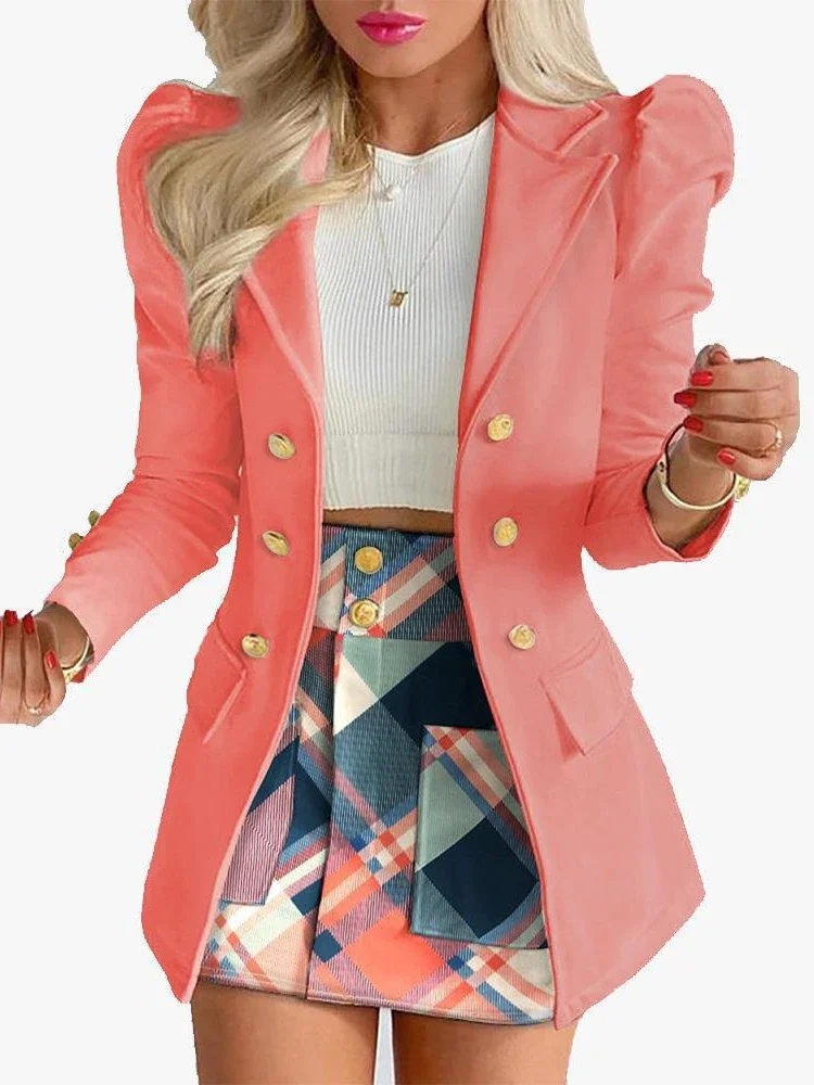 Spring Summer Fashion Long Sleeve Coat and Skirt Sets Office Lady Suit Women\'s Elegant Plaid Print Blazers Skirt Two Piece Set