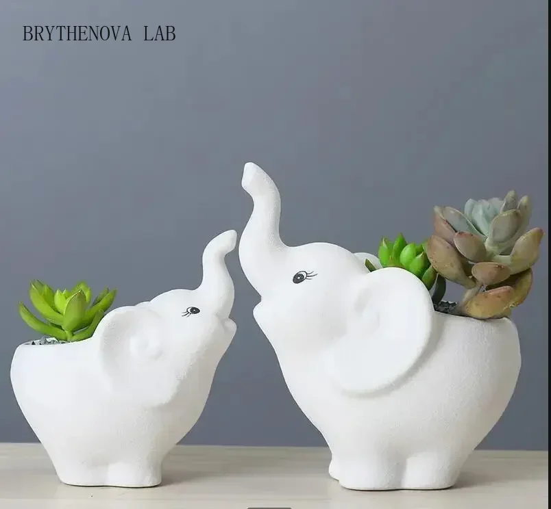 Succulent Flower Pot Plant Pot Ceramic Flowerpot Garden Animal Pots Elephant Vase Home Decoration Ornaments Gardening Supplies