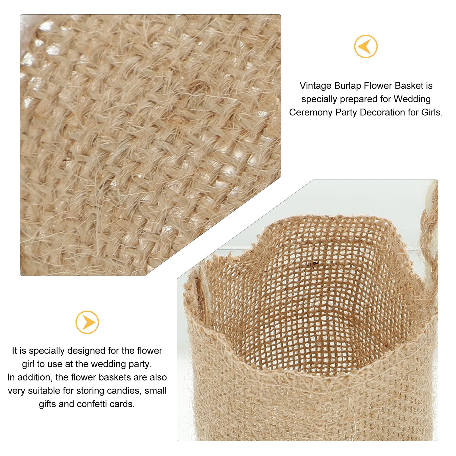 

2pcs Wedding Flower Girl Basket Linen Brown Rustic Baskets for Bridal Party Favors Candy Storage Confetti Cards Elegant Satin