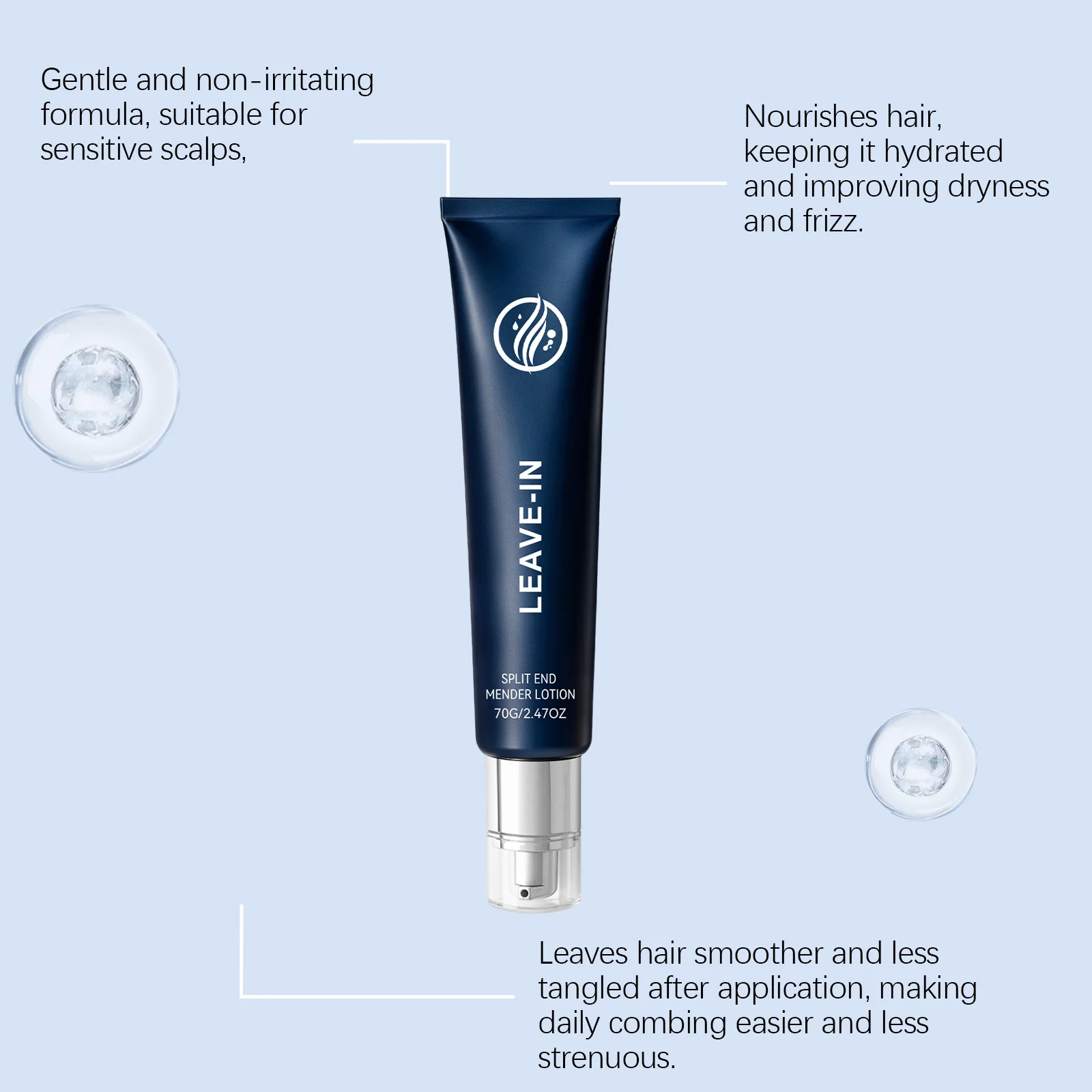 70g Leave-in Spaltspitzen-Reparatur-Lotion, Reparaturcreme für geschädigtes Haar, Anti-Frizz, pflegende Behandlung für trockenes Haar mit Hitzeschutz – Detail 7