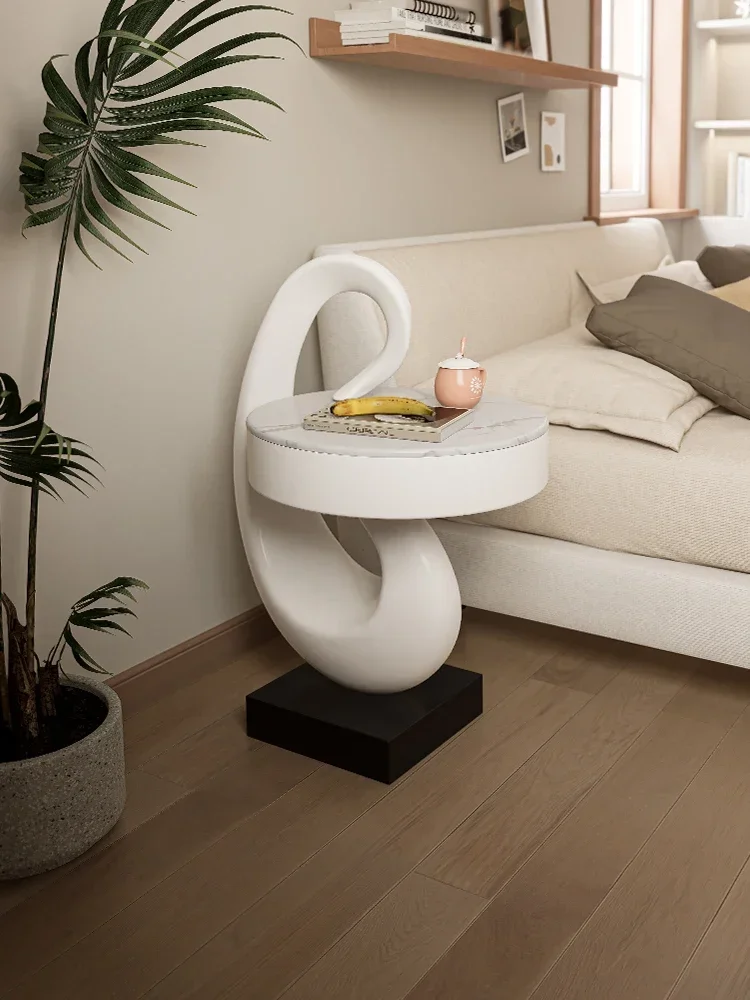 

Designer Bian Ji's Creative Light Luxury High end Cream Bedhead Sofa Corner Table French Modern Small Tea Table Living Room