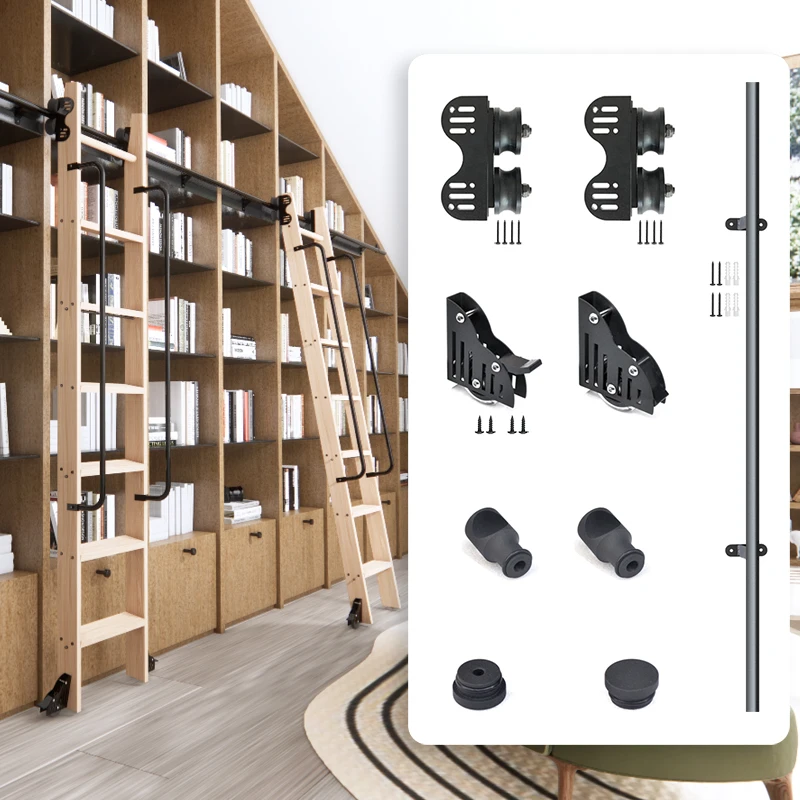 Rolling Library Ladder Hardware 3.3ft (100cm) Sliding loft Household ladder Track Hardware Kit(No Ladder) Black Carbon Steel