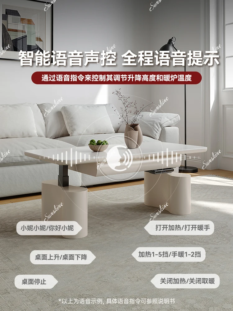 Lifting coffee table dining table integrated dual-purpose rock slab living room electric heating multi-function