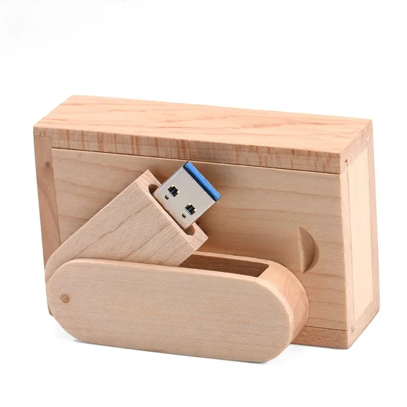 High Speed Wooden Saber USB 3.0 Flash Drive 128GB Rotating Pen Drive 64G Memory Stick Photography Wedding GiftExternal Storage