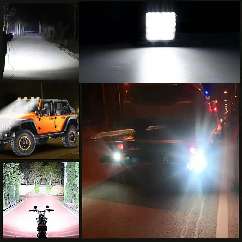 車用ミニLEDスクエアワークライト38ランプ114W/12V 24V ジープトラックオフロードフォークリフト用ABSスポット/フラッドヘッドランプLEDヘッドライト