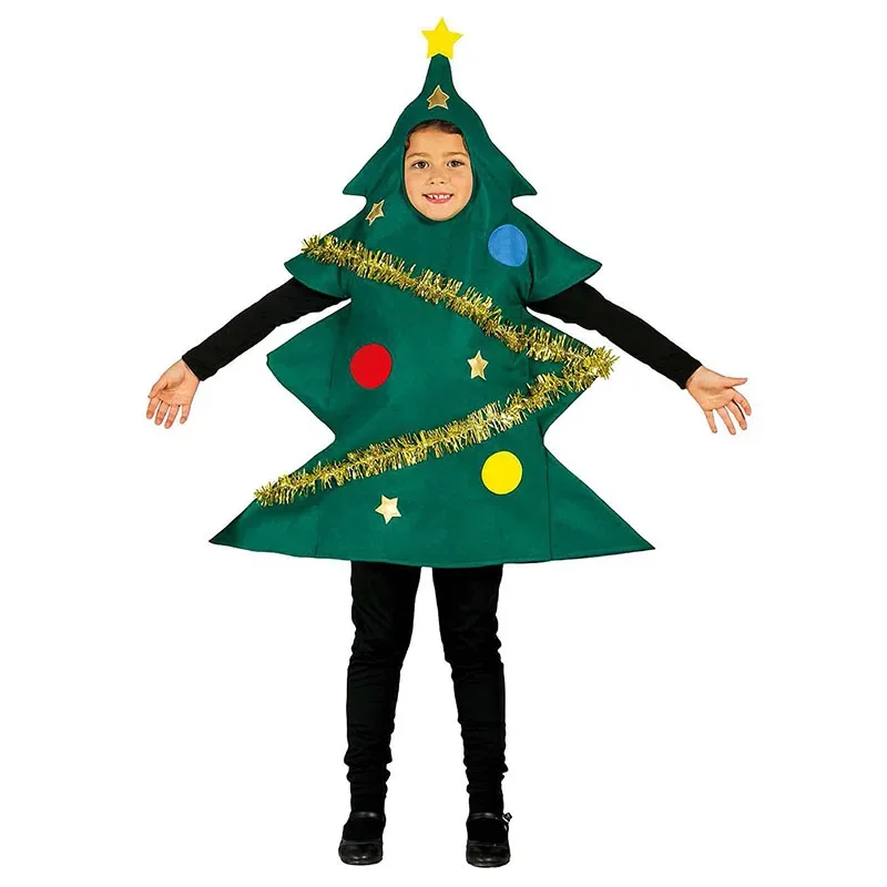 Cute Parent-Children Cosplay Costume Christmas Tree Shaped Short Sleeve Dress for for Women Kids Girls Xmas Clothes