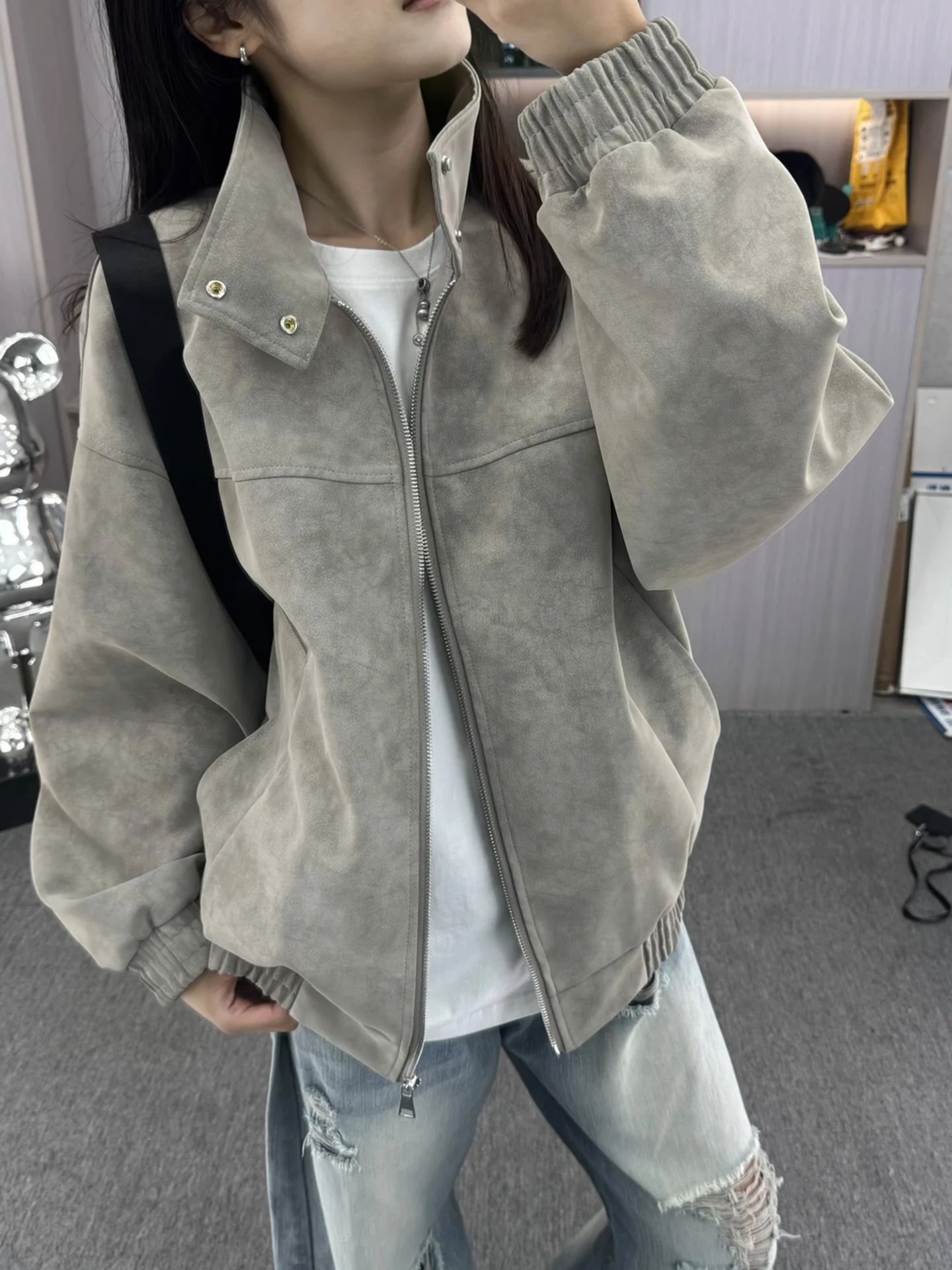 

Мужская мотоциклетная куртка из искусственной кожи в американском уличном стиле, осенняя, приталенная, в стиле Харрингтон, для молодежи, трендовая