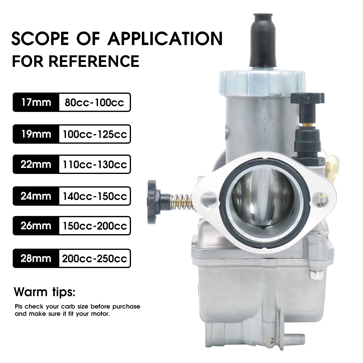 Alconstar- Motorcycle PE17 PE19 PE22 PE24 PE26 PE28 Flange Carburetor with Power Jet For 50 100cc 125cc 250cc Racing Motor Bike