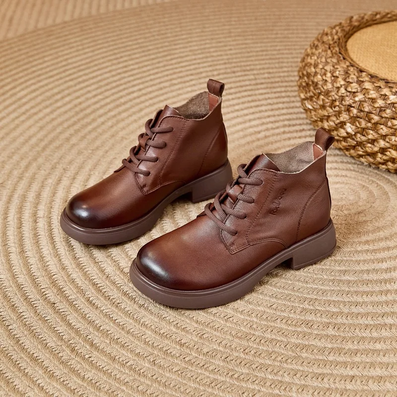 

Кожаные ботинки в британском стиле для женщин, однотонные ботильоны из коровьей кожи, женская однотонная модная повседневная обувь, женская обувь