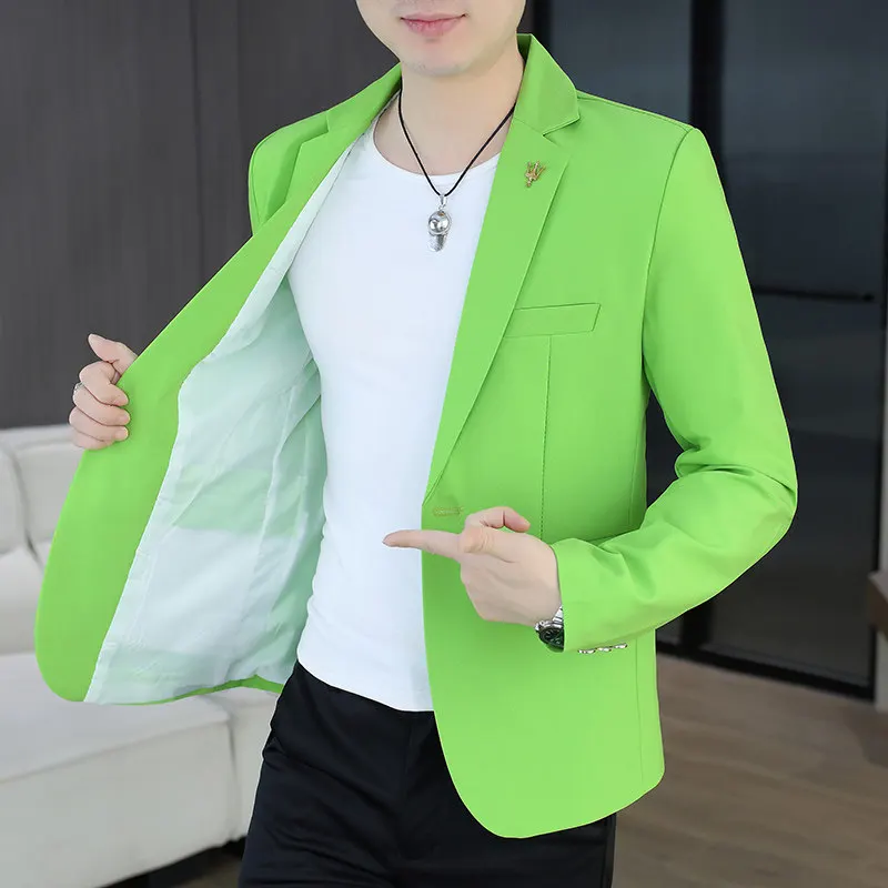 

Casual Sli Men's Single-breasted Slim Fit Jaet Lightweight Faionable Korean Sle Polyester Fiber Long Sve irt