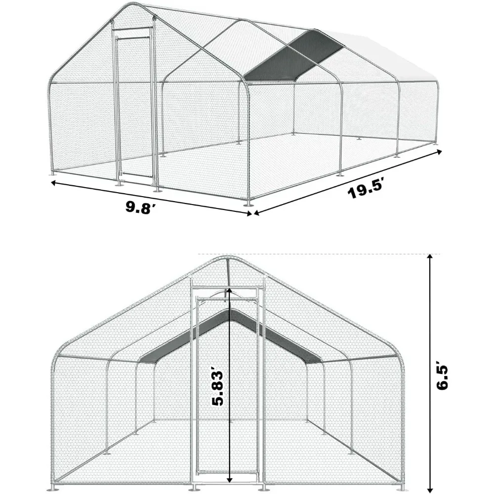 Chicken Coop Large Metal Chicken House Chicken Pen Outdoor for 40 Chickens Poultry Cage with Waterproof Cover for Rabbits Duck