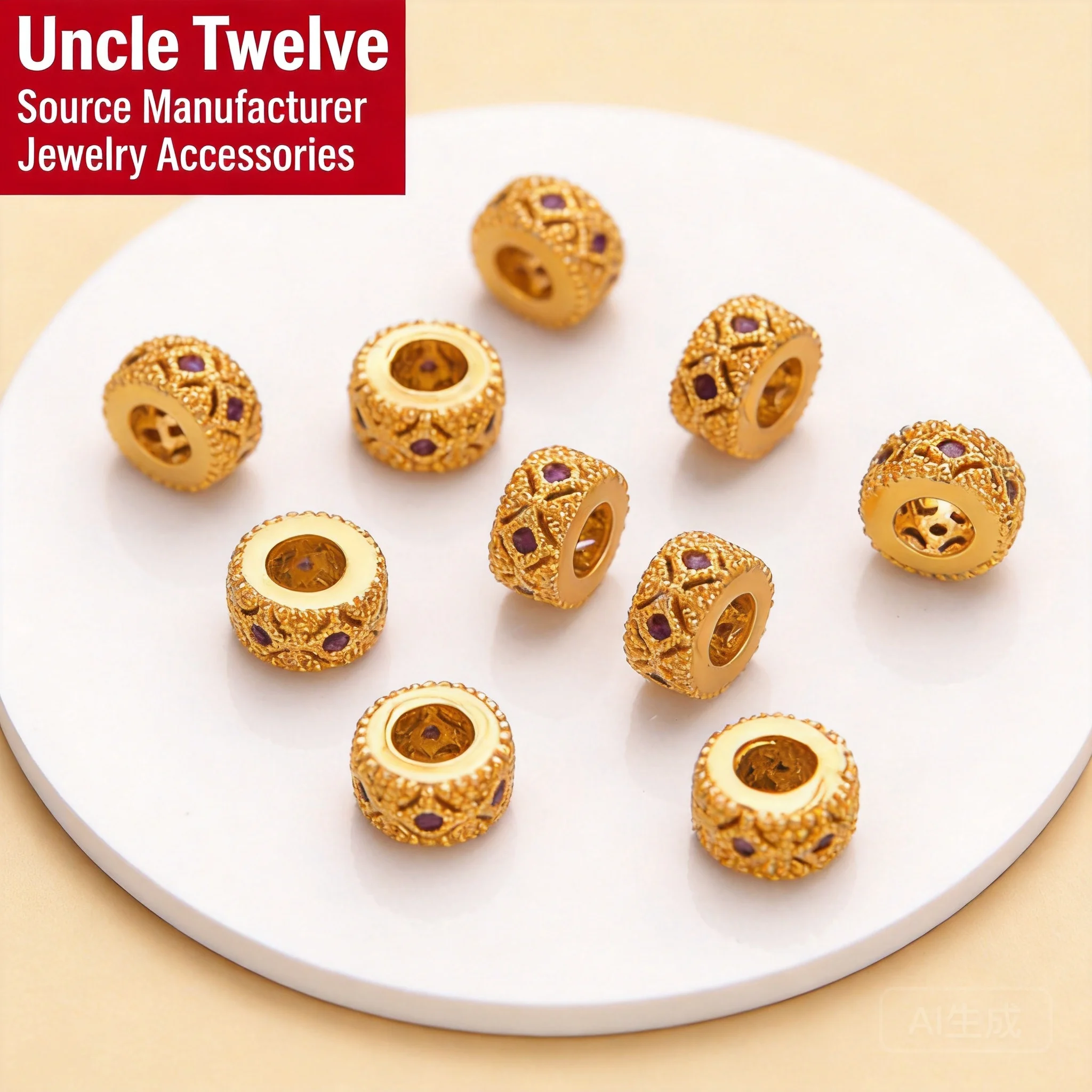 Chinese Style Lucky Gold Plated Zircon Inlaid Spacer Beads For Diy Jewelry Making Bracelet Weaving Blessing Wealth Jewelry Acces