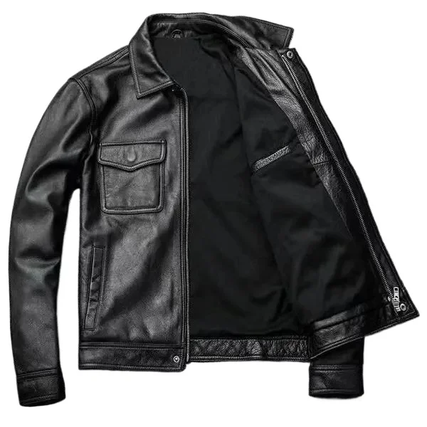 Mens Genuine Leather Jacket High End Motorcycle Biker Coat Autumn Winter New Lapel Style Riding Suit Fashion Real Leather Outerw