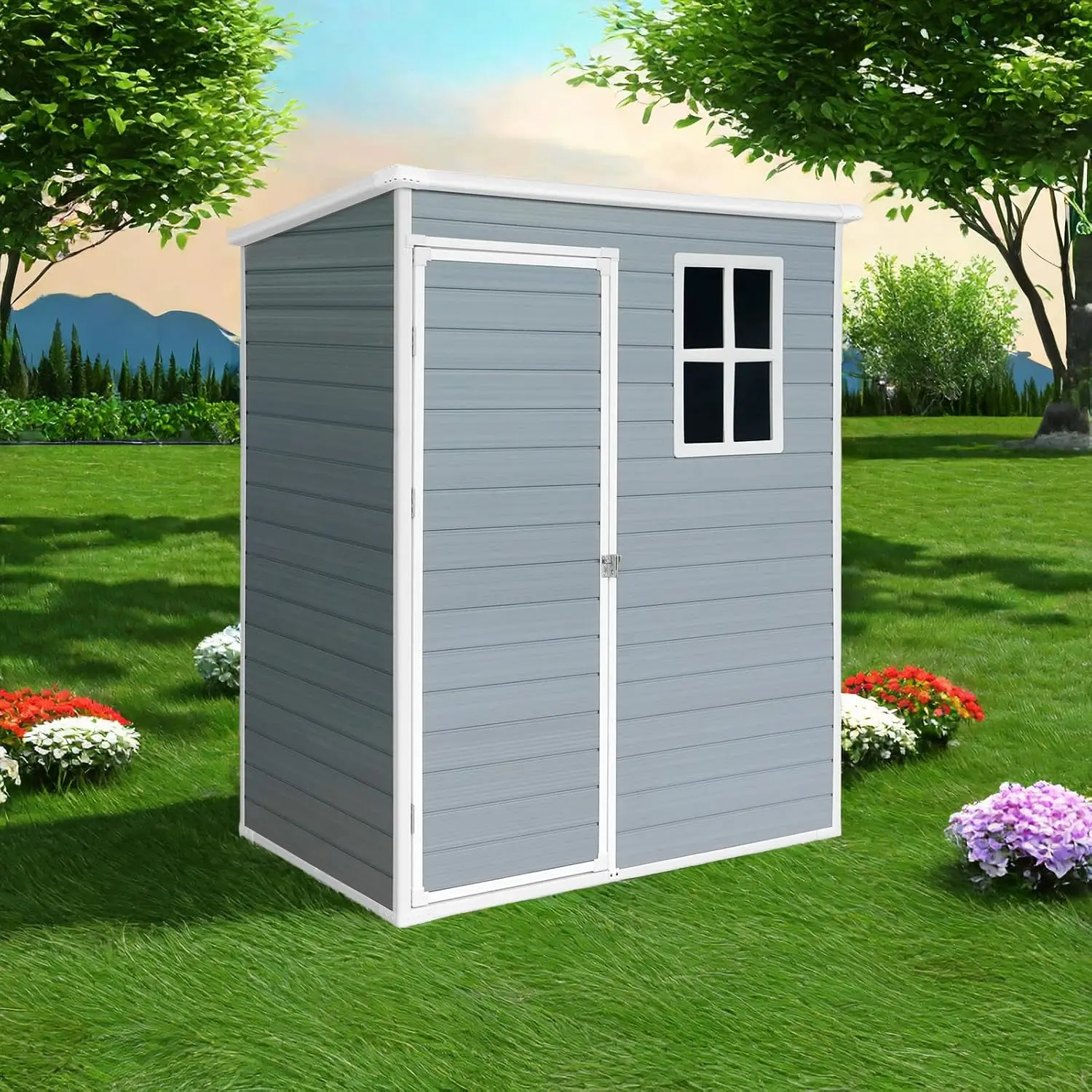 5X3 Ft Resin Storage Shed, With Padlock Storage Shed, Comes With Vents And Front Window Outdoor Shed, All-Season Waterproof