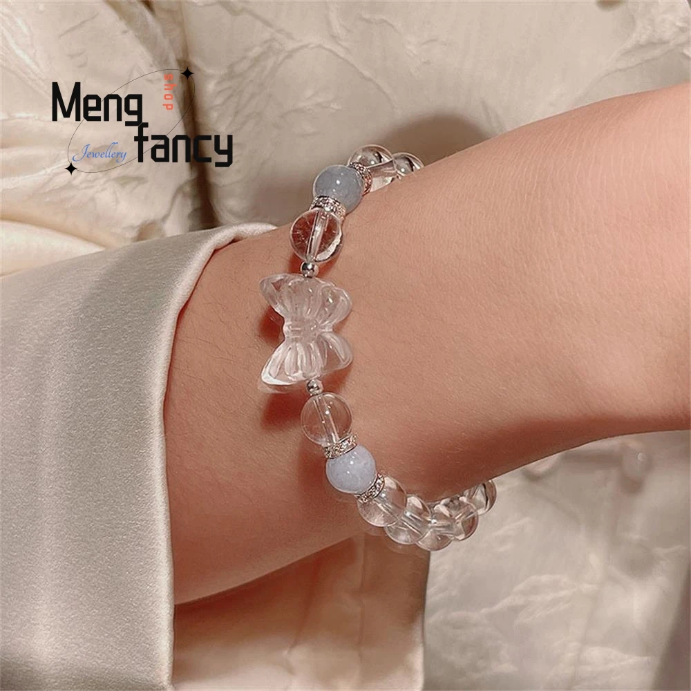 Natural Crisp White Crystal Bow Simple Elegant High-grade Bracelet Female Aquamarine Luxury Jewelry Best Selling Holiday Gifts