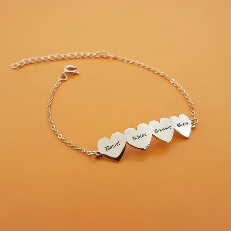 Pulseira personalizada de nome da família, joia de aniversário, aço inoxidável, coração fofo, gravura, placa de identificação, pulseira pingente