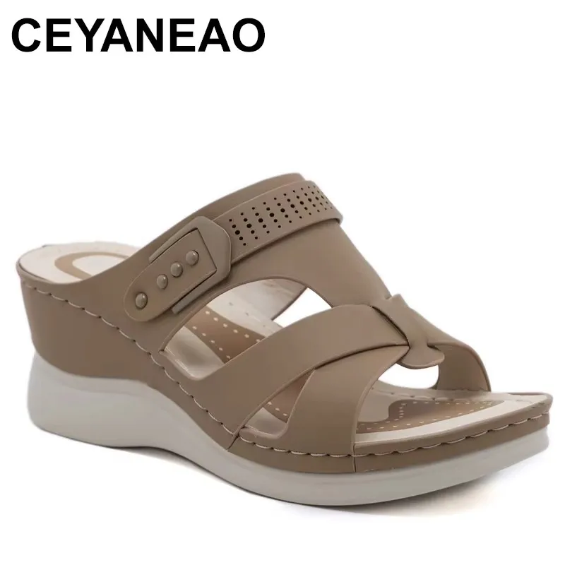 

2025 Summer Fashion Women Shoes Wedge Beach Cross Strap Leisure Slippers Platform Anti-slide Waterproof Daily Blue