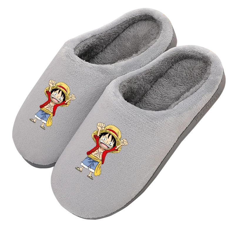 

One Piece Luffy Zoro AnimeShoes FluffyWinter IndoorSoft Plush CottonShoes Fashion Warm Home Indoor Soft Sole Casual Slide Shoes