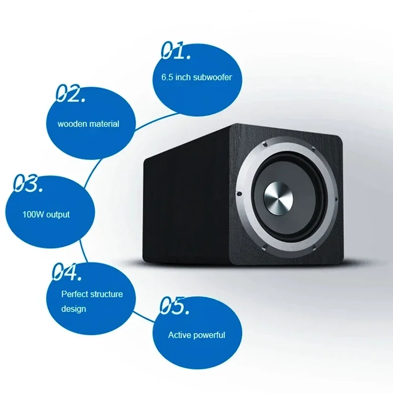 Ibass SU650D 100W 고출력 서브우퍼 홈 시어터 하이파이 베이스 6.5인치 우든 액티브 서브우퍼 110V-220V 광범위 전압