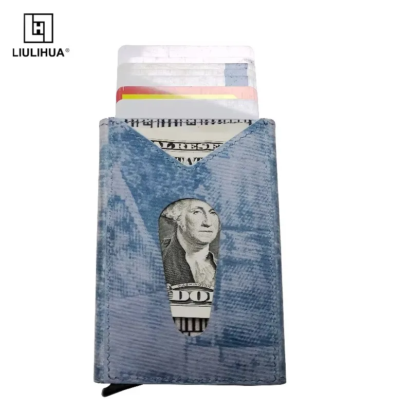 

LIULIHUA новый держатель для карт из натуральной кожи с блокировкой RFID, алюминиевый дорожный мини-кошелек с замком из нержавеющей стали, уникальный роскошный кошелек