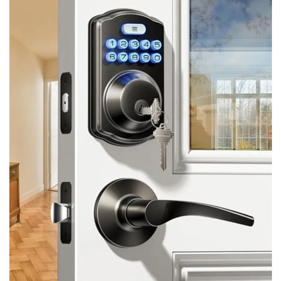 

Keyless Entry Door Lock with 2 Lever Handles - Electronic Keypad Deadbolt, Easy Installation Digital Smart Front Door Lock Set