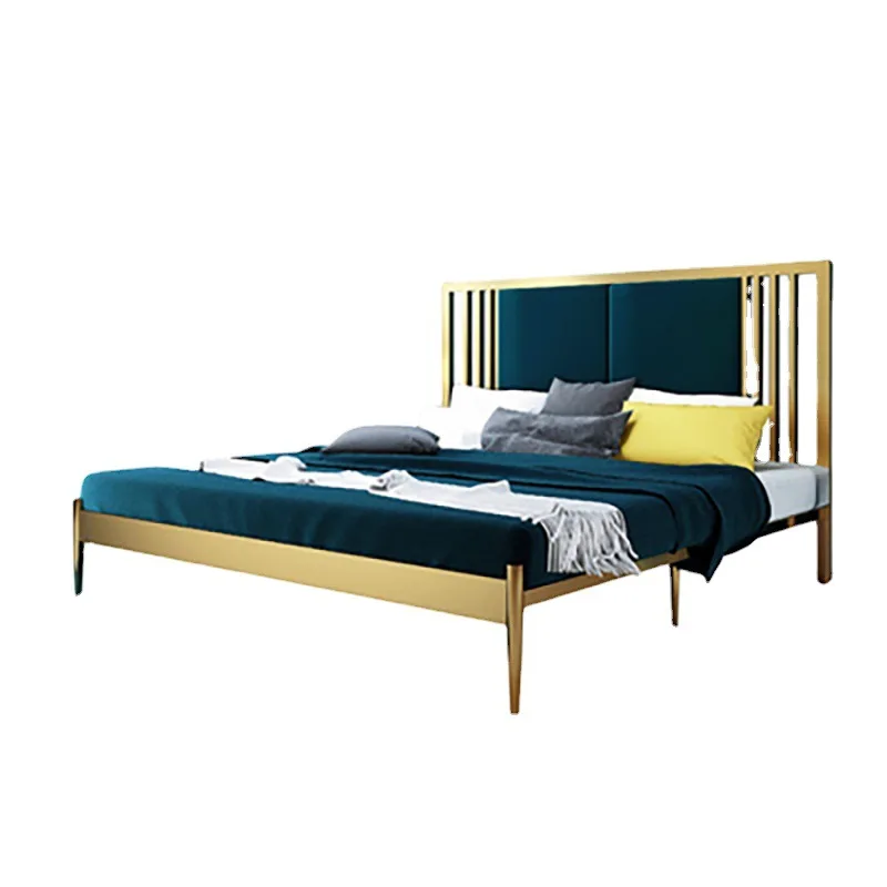 

Nordic household wrought iron single-layer bed, bedroom gold light luxury iron bed, hotel simple double bed