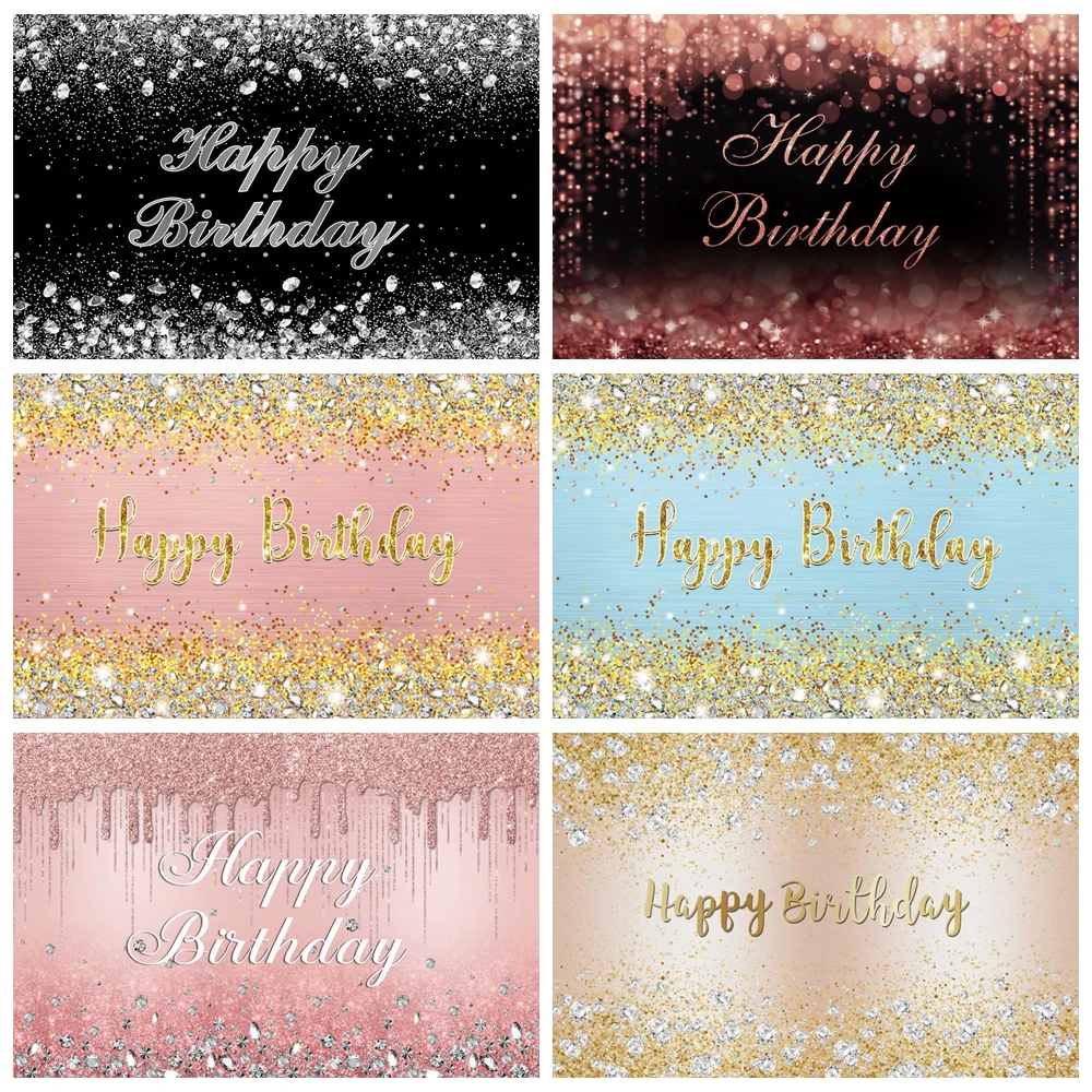 

Glitter Diamonds Happy Birthday Backdrop Gold Shinning Bokeh Dots Adult Birthday Party Decor Photography Background Photo Studio