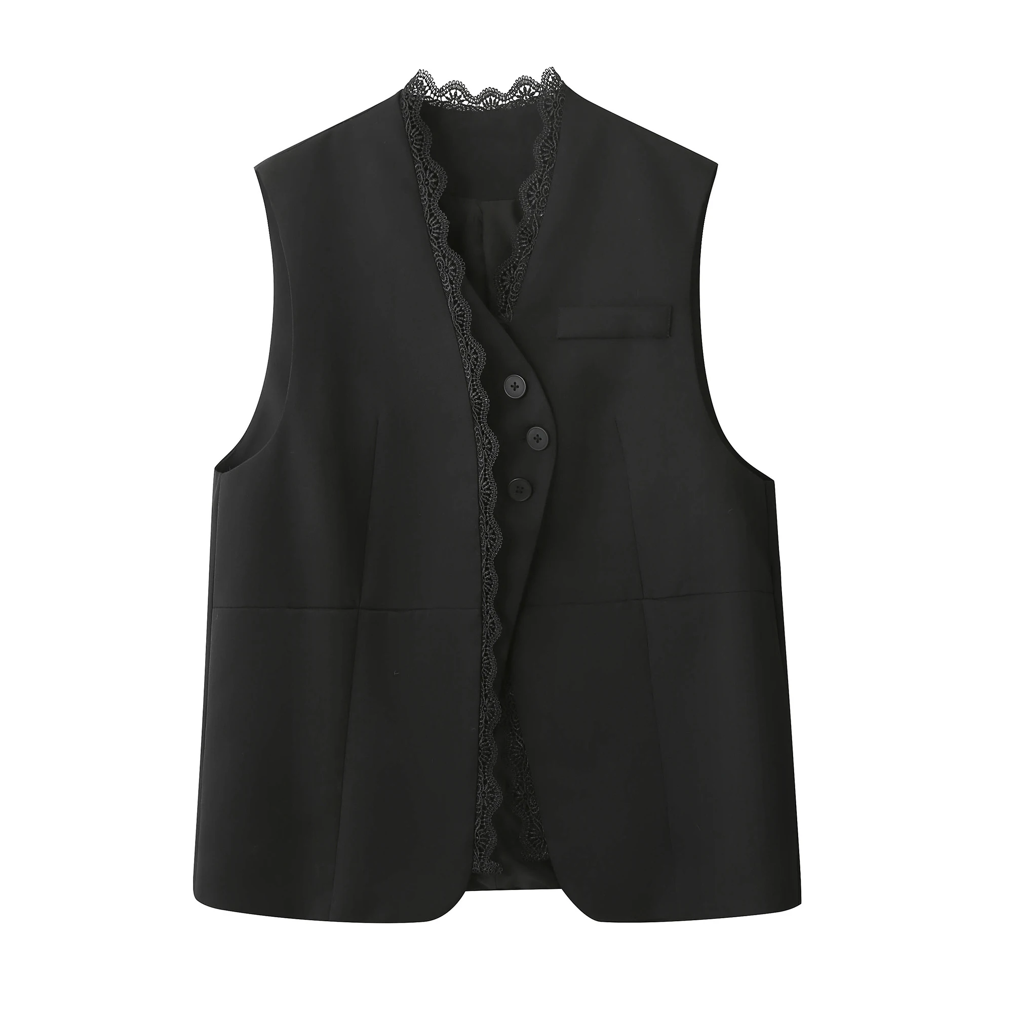 Ele Lace Splice Suit Vest Women's Spring Autumn Svel V-Ne High-End European Sle Faionable Layering Outerwear