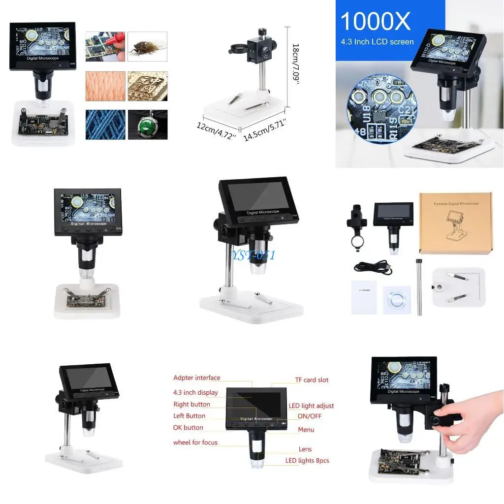 

E15A Practical 8 4.3" LED Digital Microscope Camera Video for w/ Stand 10