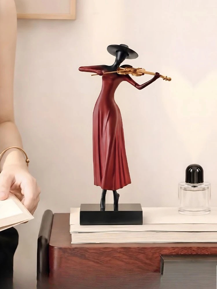Violinist Lady Art Figurine Metal Statue Modern Musician Sculpture Desk Ornament Home Living Room Decor Gift For Music Lovers