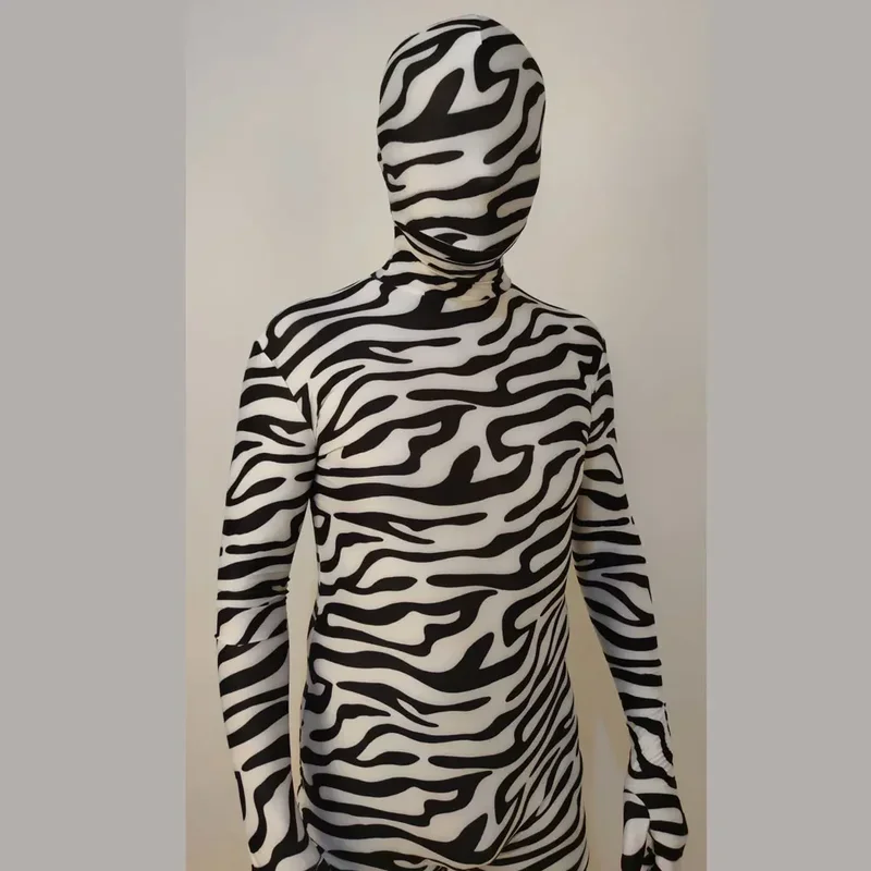 EE01 Female Adults Kids  Animal Zebra Pattern Cosplay Costume Woman Girls Black White Striped Zentai Bodysuit Halloween Men Io0！