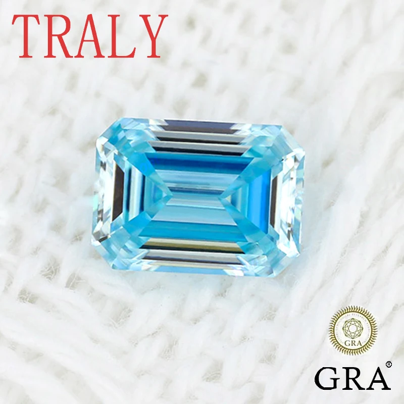 

Sky blue Mosonite, bare emerald cut with 1Ct-10Ct D color VVS, tested by GRA certificate tester