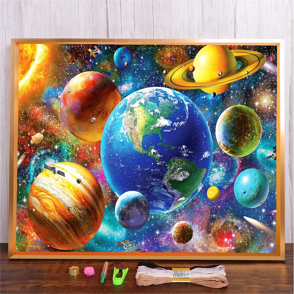 Celestial Body Embroidery DIY Universe Painting Full Needlework Bag Cross Stitch Kits Printed Embroidery Kit For Beginners