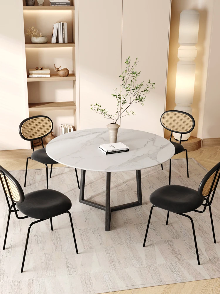 Nordic rock board round table solid wood 1m marble small family round negotiation table and chair combination modern simple hous