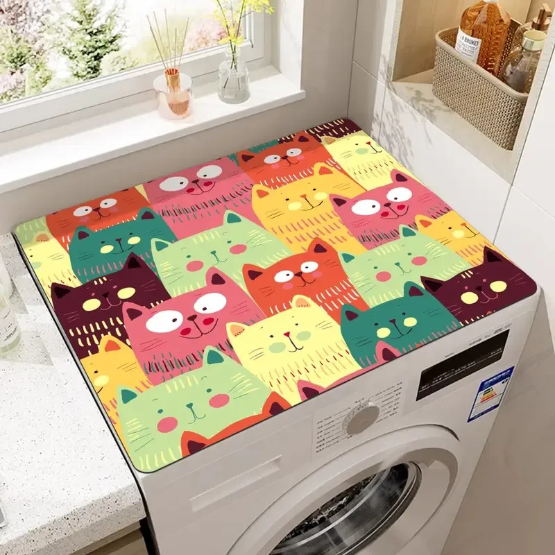 Colorful Cat Print Kitchen Drying Mat Absorbent Quick-Dry Non-Slip Dish Mat for Dishes Multi-Use Home Decor, Dish Drying Mat