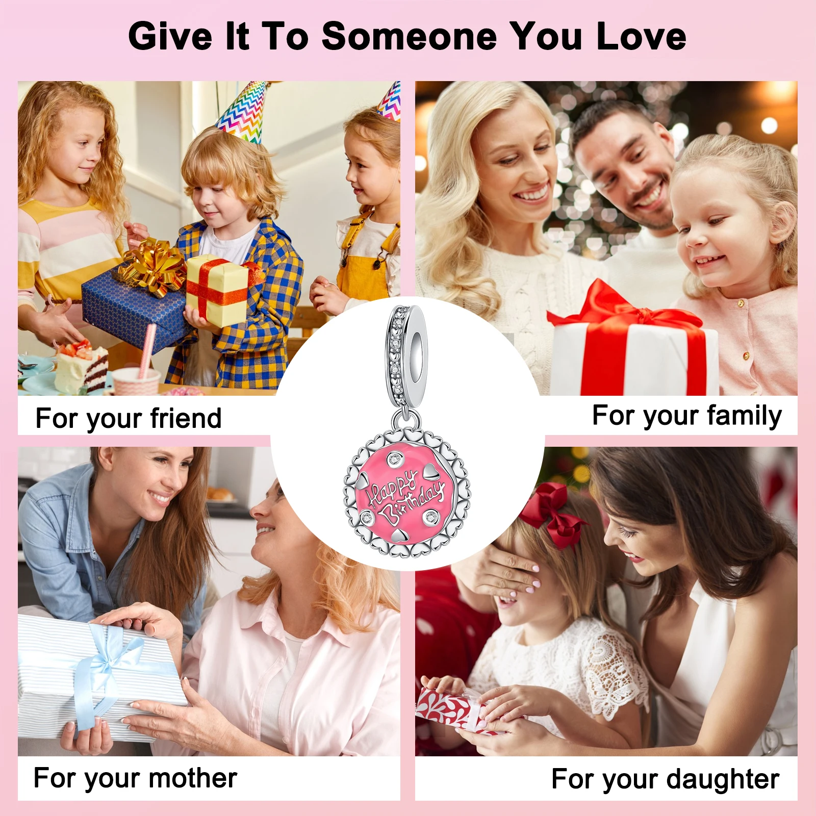 925 فضة الوردي عيد ميلاد سعيد كعكة الخرز ، يناسب الأصلي باندورا سوار ، قلادة ، DIY بها بنفسك السحر ، صنع المجوهرات