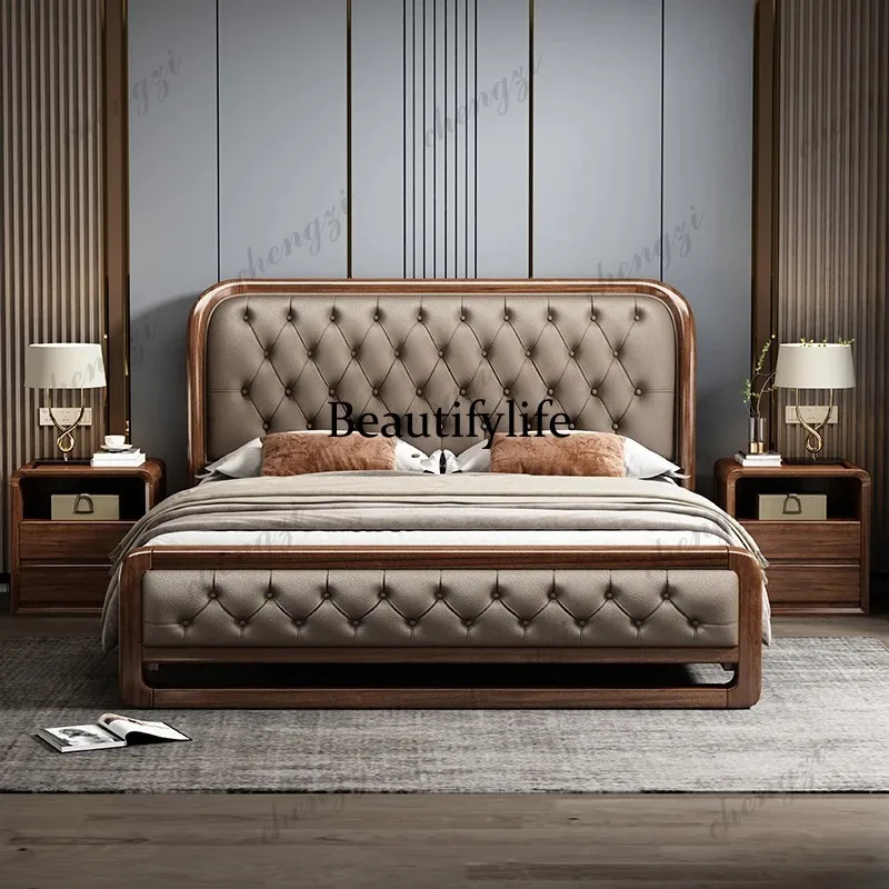 Z138 Luxury Brown Double Bed Decoration Couples Items Metal Floating Double Bed Storage Style Cama Matrimonial Furniture