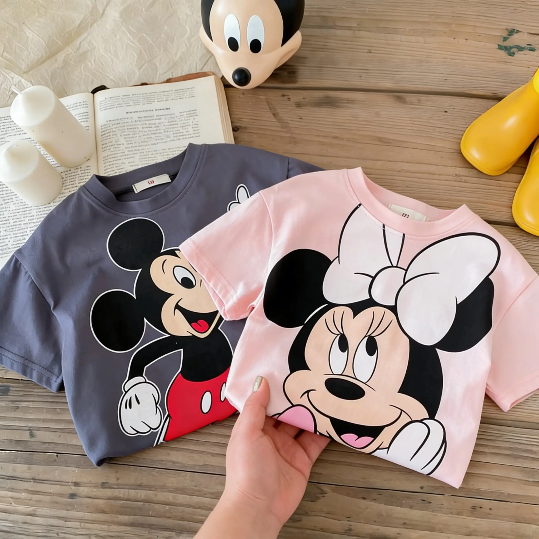 

Детская одежда Disney с изображением Микки и Минни, футболка с рисунком, мужская и женская футболка с короткими рукавами, повседневная уличная одежда, новинка лета 2026, топы Y2k
