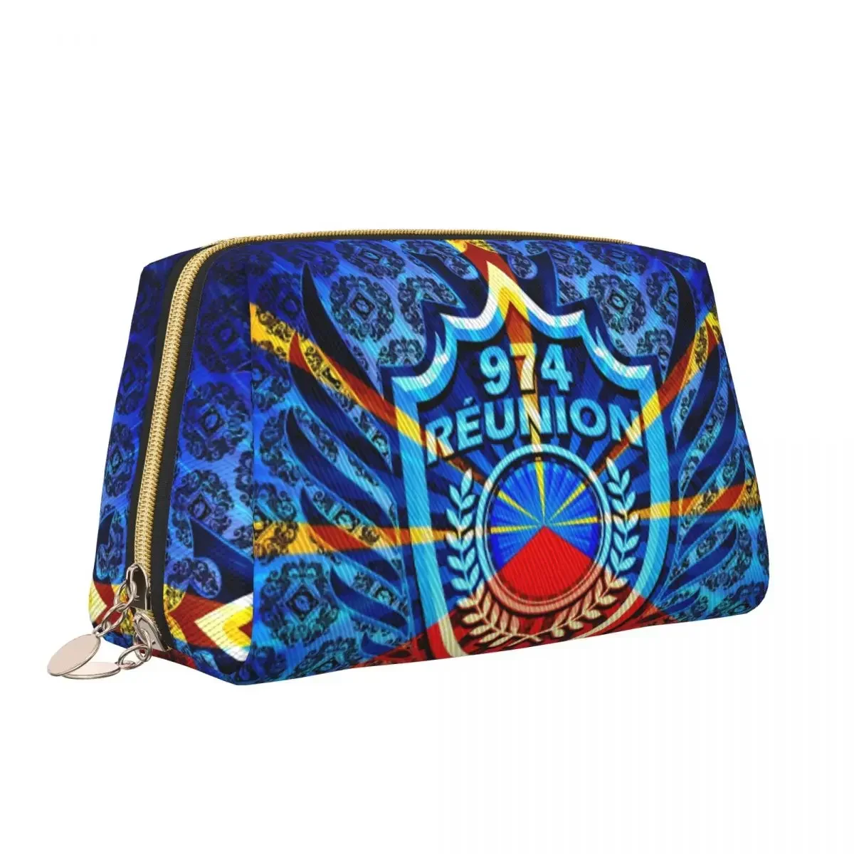 Custom 974 Reunion Toiletry Bag Women Maveli Coat Of Arms Makeup Cosmetic Organizer Ladies Beauty Storage Dopp Kit Box